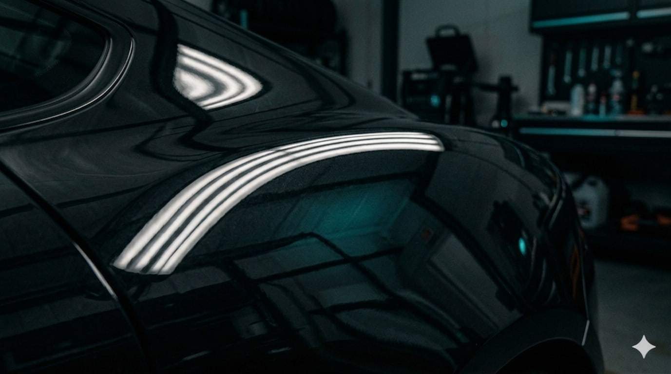Ceramic protection on glossy black vehicle paint